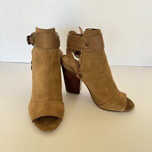 Joe's Jeans Taupe Petra Stone Tan Suede Peep Toe Heeled ankle Booties size 7